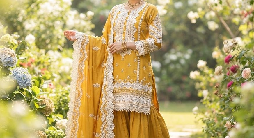 Saffron Lace Lawn — detail view