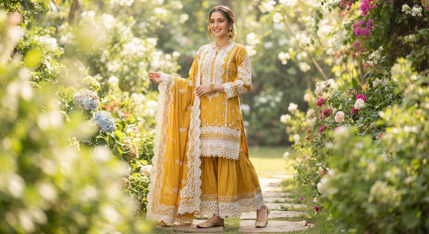 Saffron Lace Lawn — 3 Piece — Unstitched